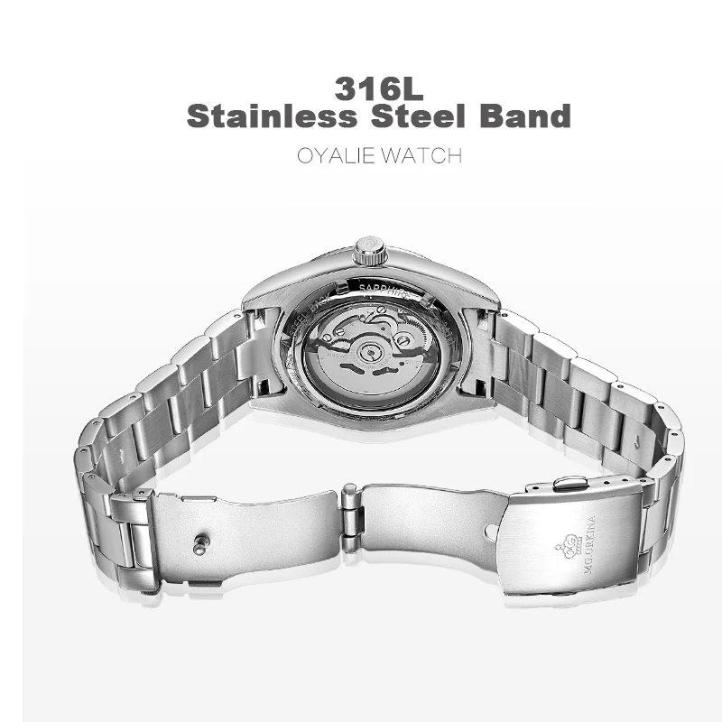 

Mens Business Automatic Mechanical Waterproof Watches MG.ORKINA Silver Stainless Steel 316L 40MM Luminous Hands Watch Clock