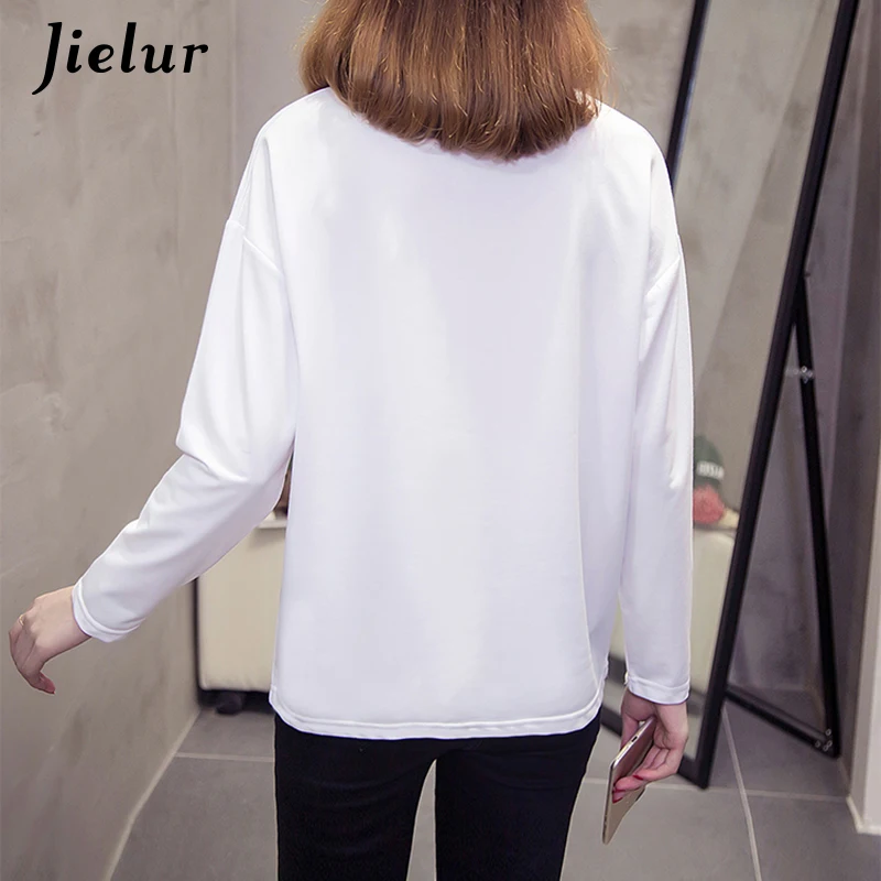 Jielur/Осенняя женская футболка с буквенным принтом корейские тонкие женские