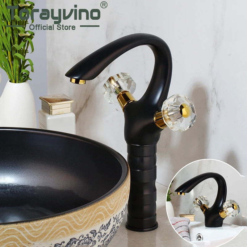 Смеситель для ванной Torayvino черный кран раковины с двумя ручками крепление на