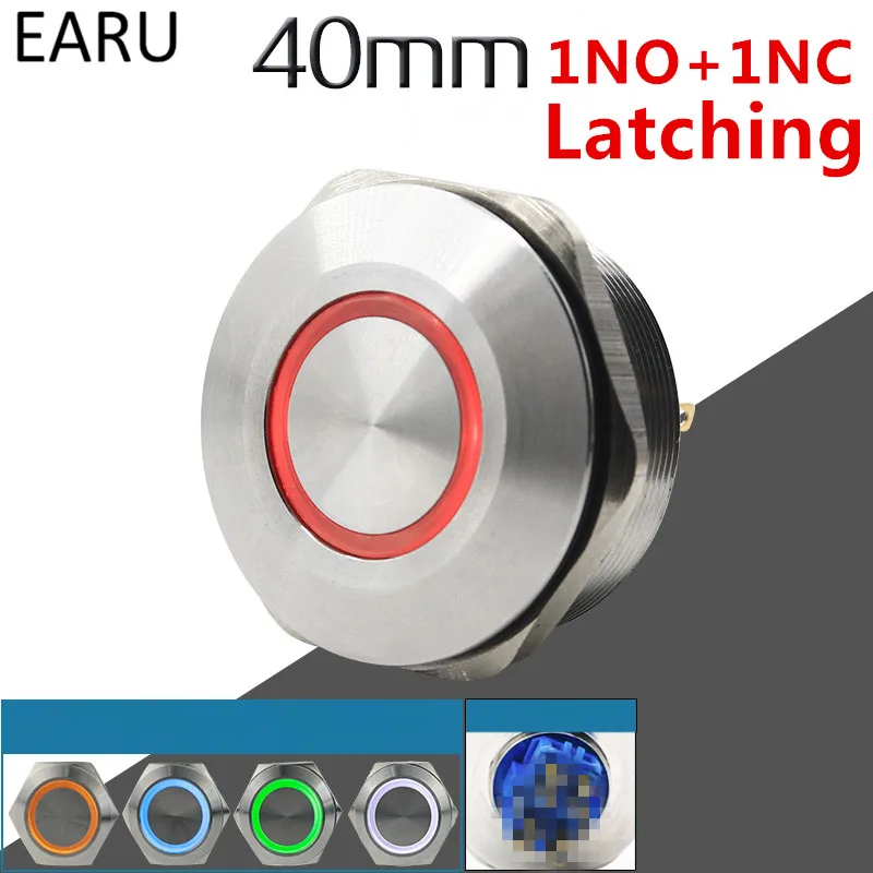 

40MM 1NO 1NC Stainless Steel Metal Locking Latching Waterproof Doorbell Bell LED Push Button Switch Car Engine Start PC Power