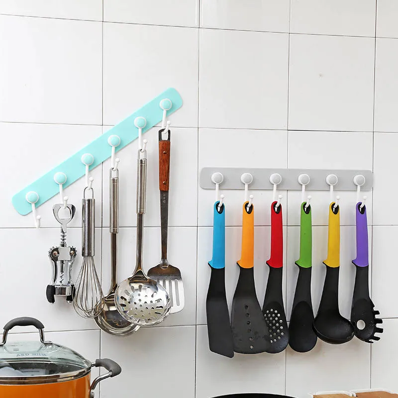 

1 Pcs Plastic Home Storage Holder Wall Hook Strong Wall Rack Bathroom Accessories Multifunction 6 Hooks Kitchen Organizer