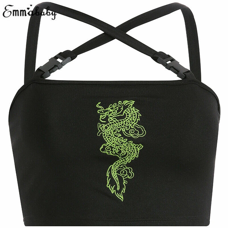 Женский укороченный топ с вышивкой в виде китайского дракона | Женская одежда