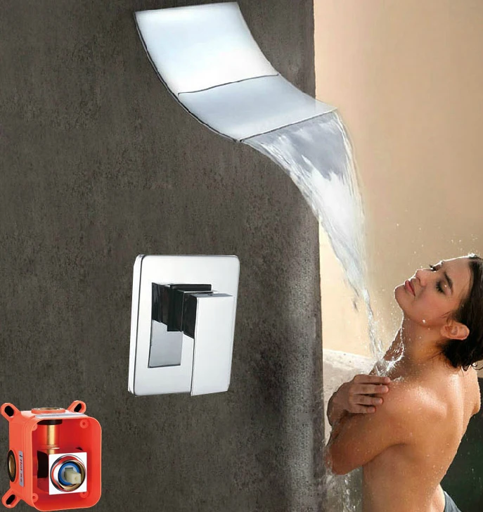 Смеситель для ванной латунный настенный кран Водопад встраиваемая коробка одна