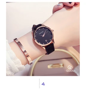 Часы GUOU женские противоударные, модные пушистые с кожаным ремешком