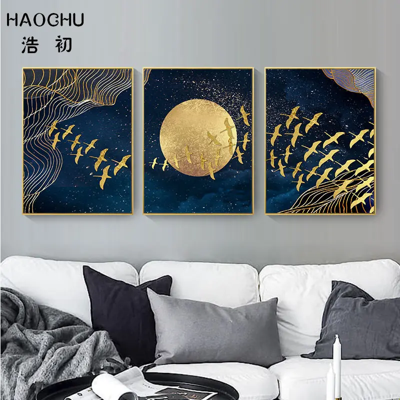 HAOCHU новых китайских Стиль Золотой Луны птичка для домашнего декора стены Стикеры