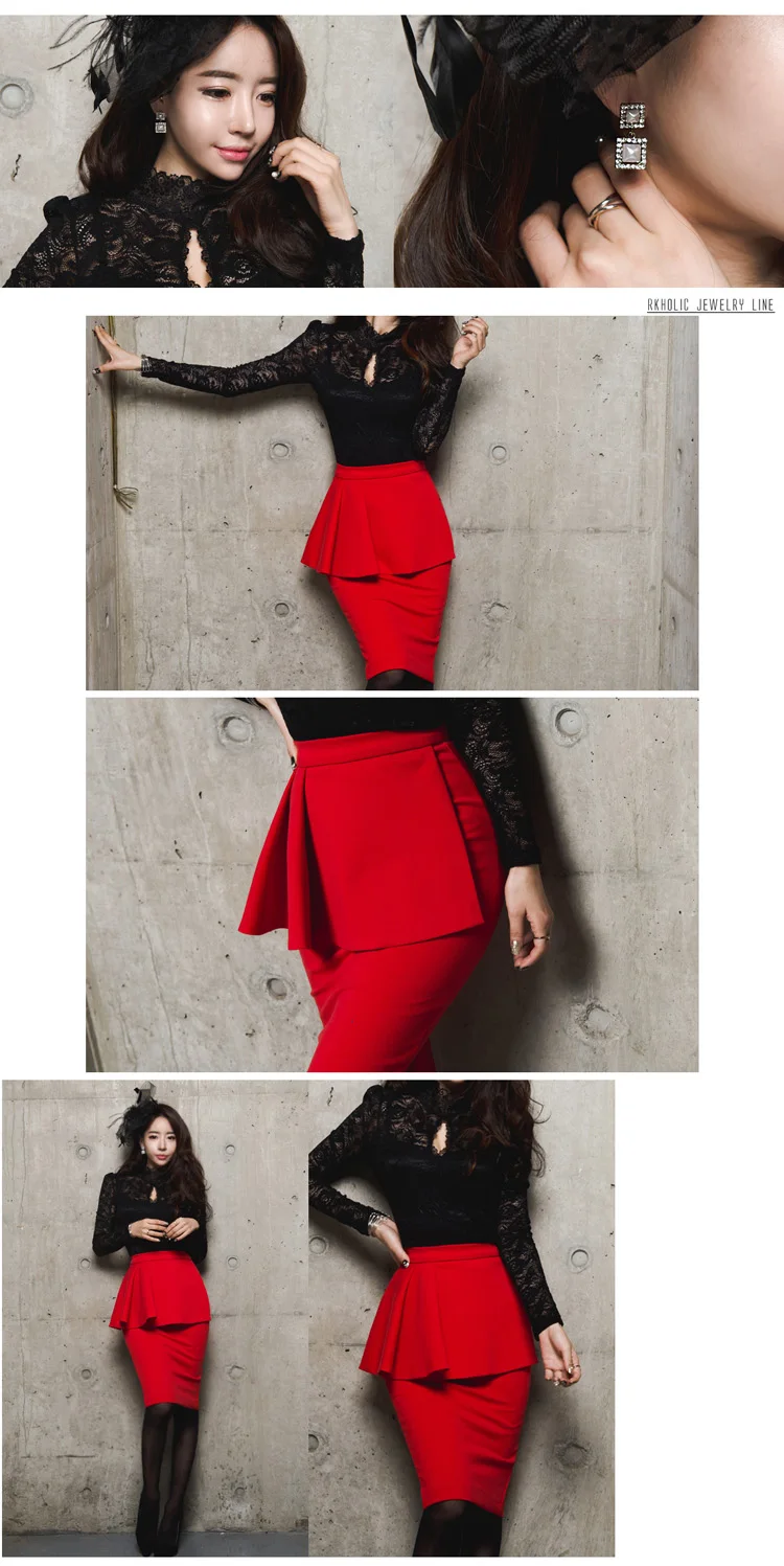 Faldas mujer moda Офисная Женская юбка сексуальные женские юбки с рюшами юбка-карандаш до колена с оборками, юбка с разрезом, большие размеры S-5XL