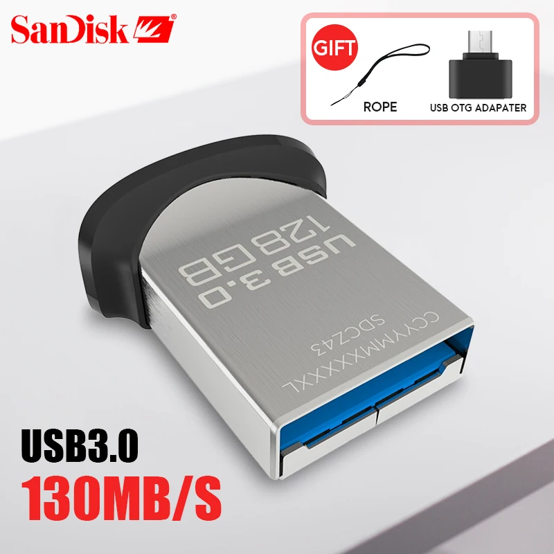 100% SanDisk ULTRA FIT CZ43 USB Flash Drive 64 ГБ флешки 130 м 32 16 оригинальный USB3.0 ручка диск Поддержка