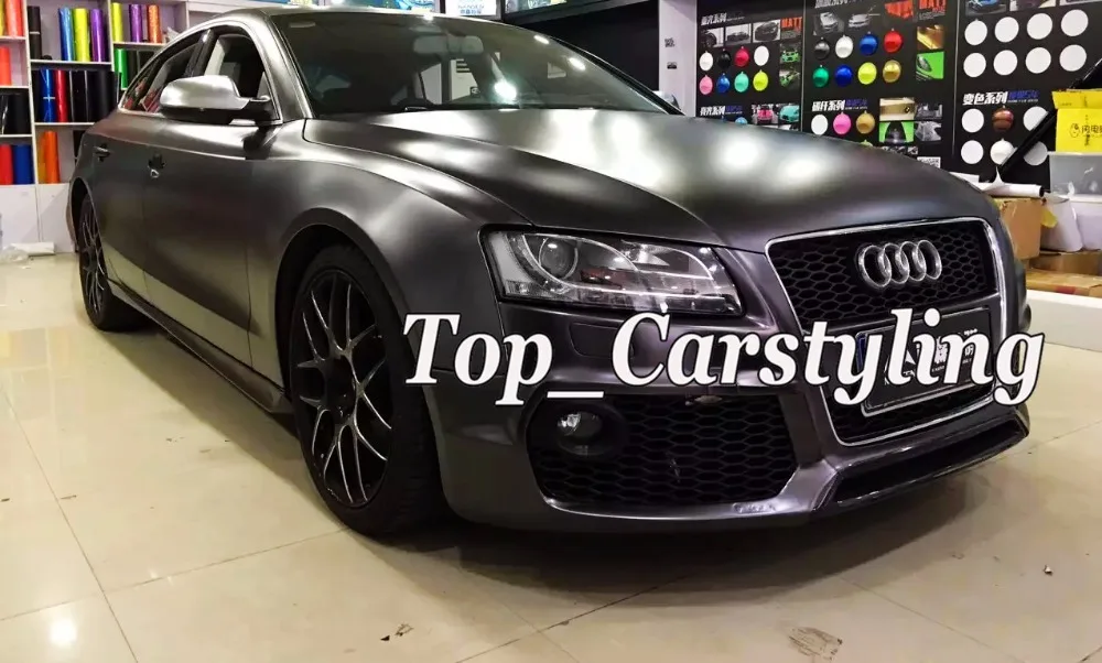 Роскошное черное атласное хромированное покрытие для автомобиля с выпуском