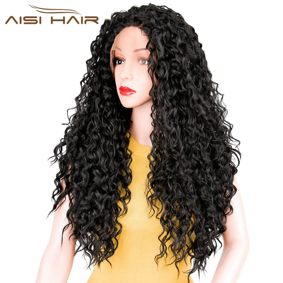 I's a wig AISI HAIR 2" длинные вьющиеся черные синтетические кружевные передние парики с детскими волосами афроамериканские плетеные парики для женщин