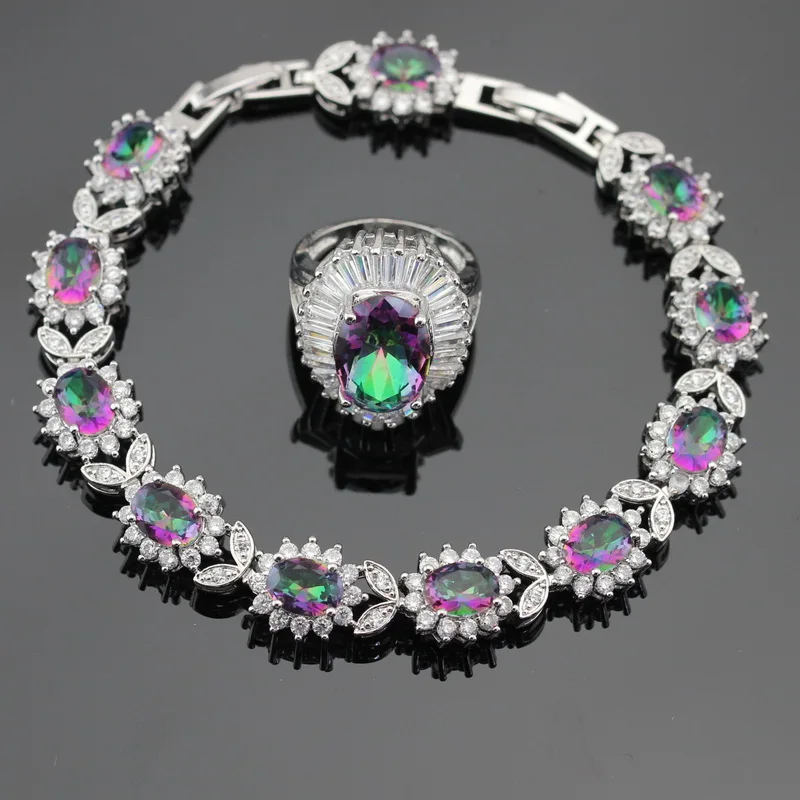 Набор свадебных украшений серебряного цвета для женщин разноцветное Радужное