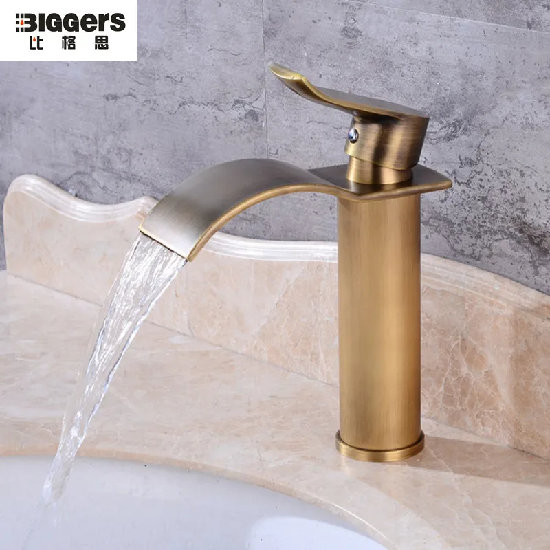Free shipping Biggers luxury antique bronze finish water fall basin faucet brass bathroom cold hot mixer taps | Строительство и