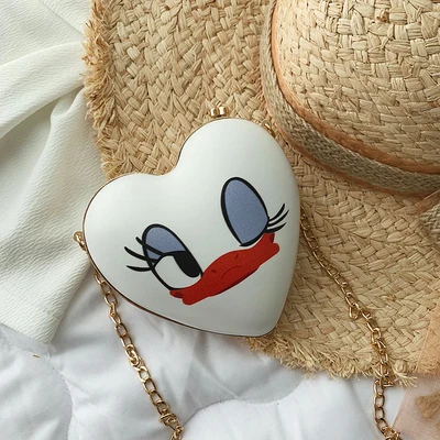 Kawaii, женские сумки на плечо с мультяшным принтом в форме сердца, милые женские сумки с ручками, женская сумка через плечо на цепочке, женская сумка в виде ракушки - Цвет: duck