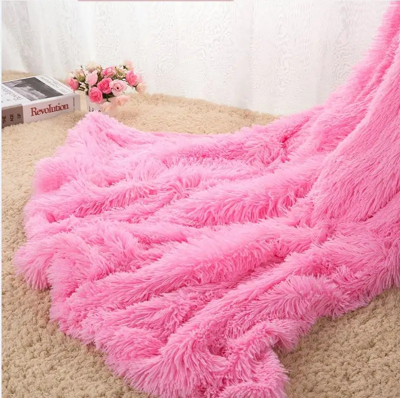 Pink Однотонное плюшевое одеяло для дивана, переносное одеяло для пикника и путешествий, домашнее одеяло для взрослых, s для кровати, весна/осень, дорожный плед - Цвет: Pink