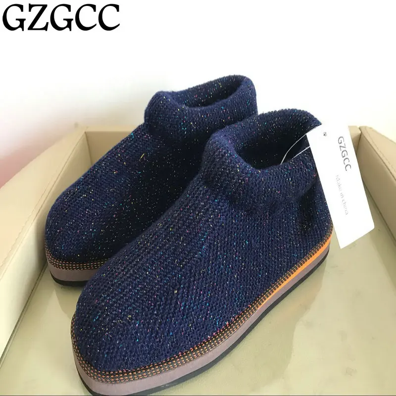 Gzgcc зимние теплые мужские Обувь трикотажные Свитеры для женщин Сапоги и ботинки