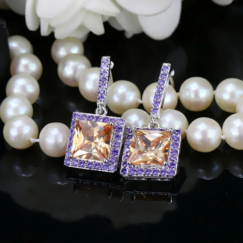 purple gold CWWZircons, классические серьги принцессы, великолепные, желтые, черные, с кубическим цирконием, модные женские серьги, ювелирные изделия для женщин, подарок CZ198 - Окраска металла: purple gold