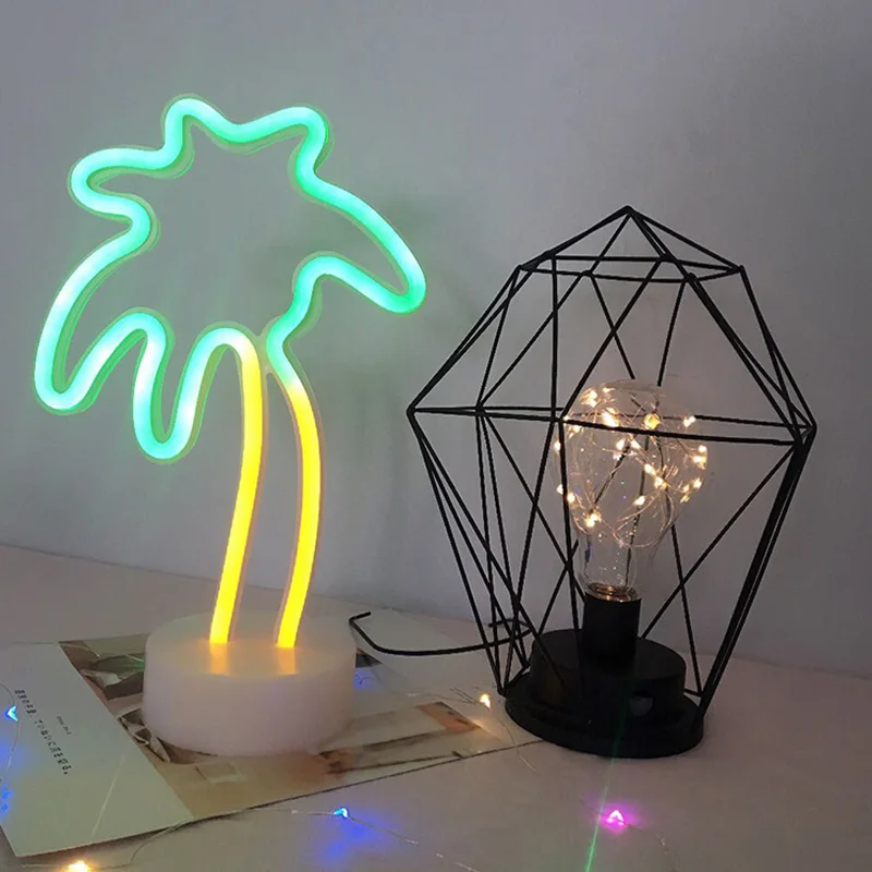 Coconut Tree Неоновая вывеска для организаций и магазинов Настольный светодиодный ночной Светильник кактус Кокосовое Дерево Рождественская елка ананас неоновая настольная лампа светильник для фестиваля вечерние Декор - Испускаемый цвет: Coconut Tree