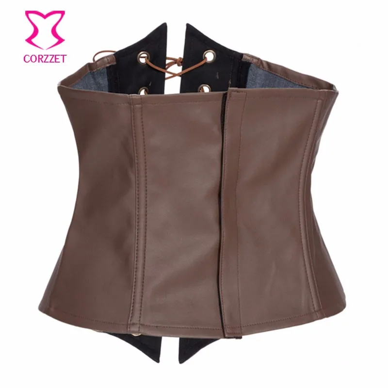 

Sexy Gothic Punk Brown Faux Leather Steampunk Sexy Classic Underbust Corset Waist Belt Costume Body Shaper Corselet Bustier