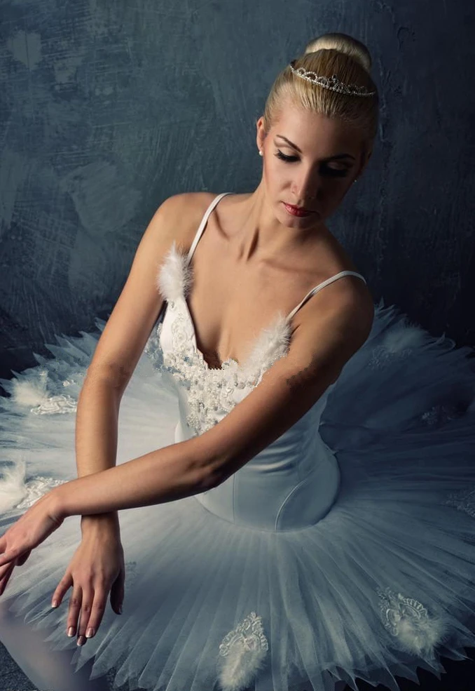 

High quality Ballet dress Adult ballet veil costumes Black and white swan dance dress feather ballet costume