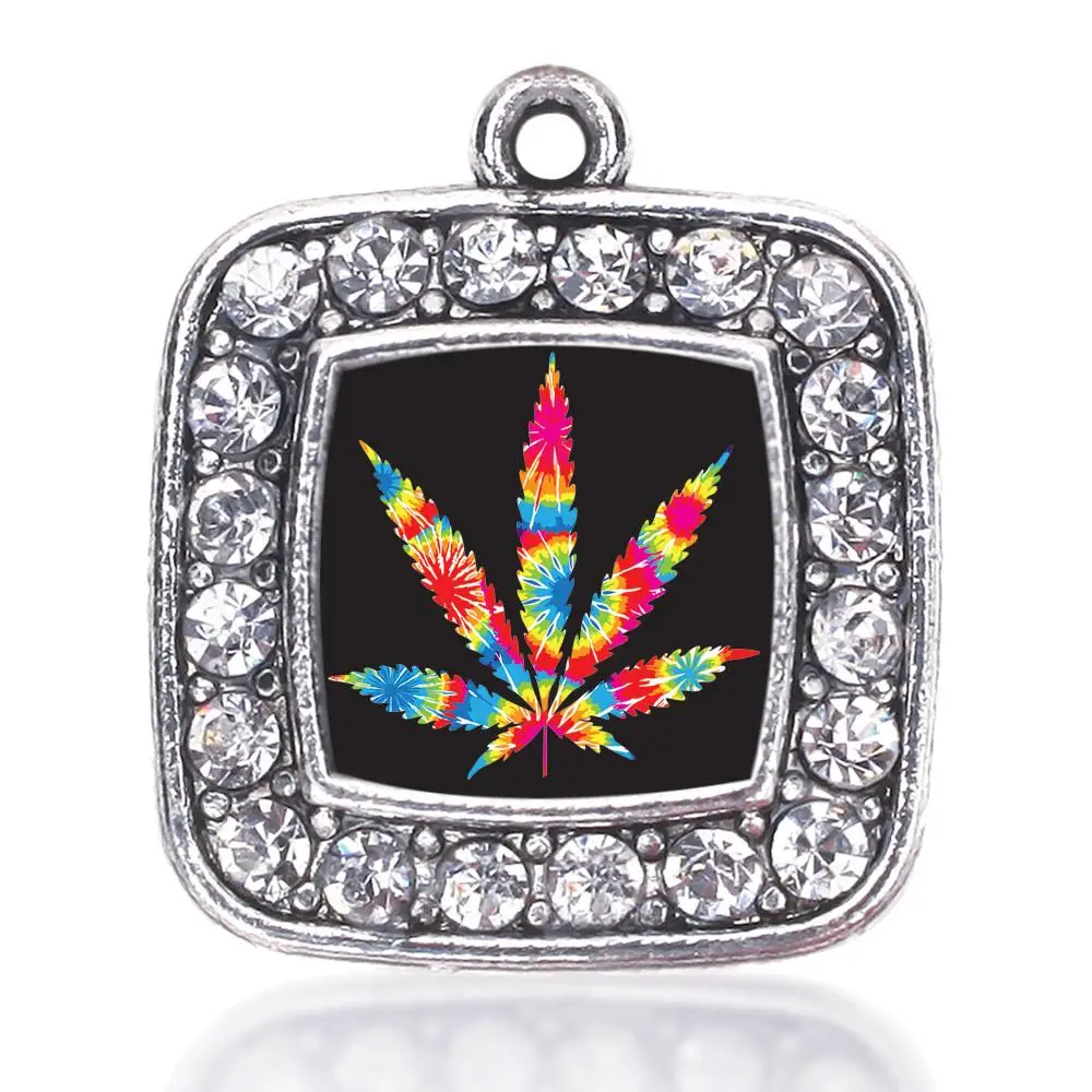 

TIE DYE LEAF SQUARE CHARM antique silver plated jewelry