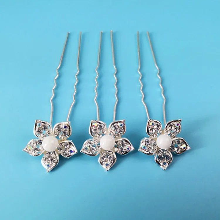 

30 Pcs Flower Shiny Crystal Pearl Bridal Wedding Prom Hair Pins Hair Clip