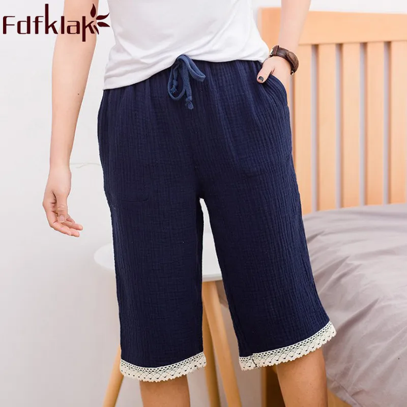 Летние новые штаны женские для сна 100% Хлопчатобумажная Пижама одежда отдыха