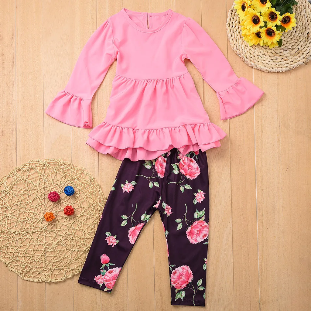 Одежда для новорожденных Детские однотонные топы рубашка + цветы одежда