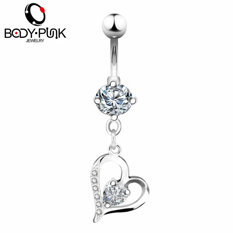 

BODY PUNK Trendy Fashion Body Jewelry Rhinestone With Heart Drop Navel Piercing Rings For Sexy Women Body Jewelry Accessories
