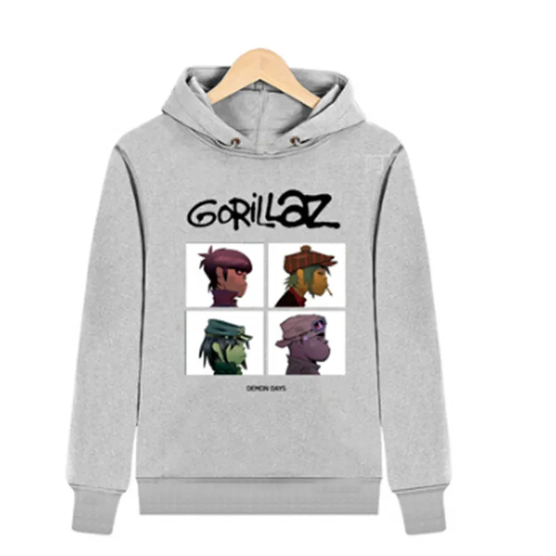 gray Осень зима рок Толстовка Gorillaz мужская одежда Повседневный музыкальный пуловер с длинными рукавами толстовки с капюшоном плюс размер XS-XXXL - Цвет: gray