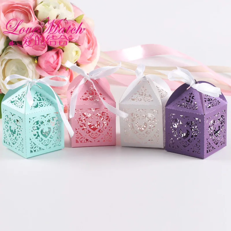 Мода 50 шт. лазерная резка милое сердце свадебные подарочные коробки конфет