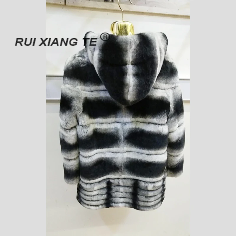 Женская Шуба с капюшоном ruixiangte Роскошная из меха кролика Рекс меховая Шиншилла
