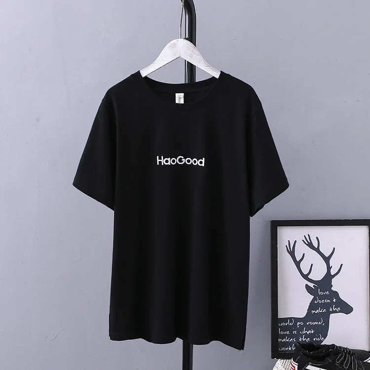 Женская Однотонная футболка с коротким рукавом большого размера плюс весна-лето