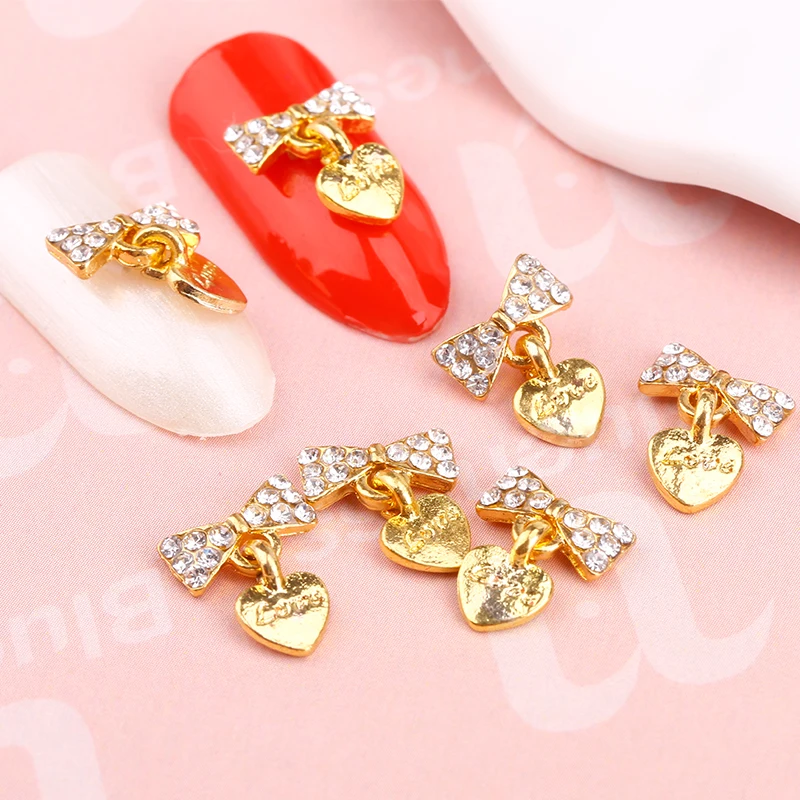 Blueness 10 шт блестящие золотые 3d банты для дизайна ногтей украшения с Стразы в форме