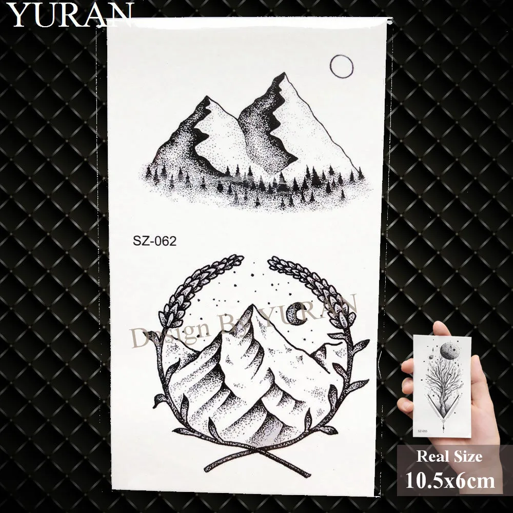 GSZ062 YURAN, черный айсберг, Временные татуировки, наклейки для горной руки, искусство, мужские фальшивые татуировки, треугольные, женские, с реками, земля, вода, переводная татуировка - Цвет: GSZ062