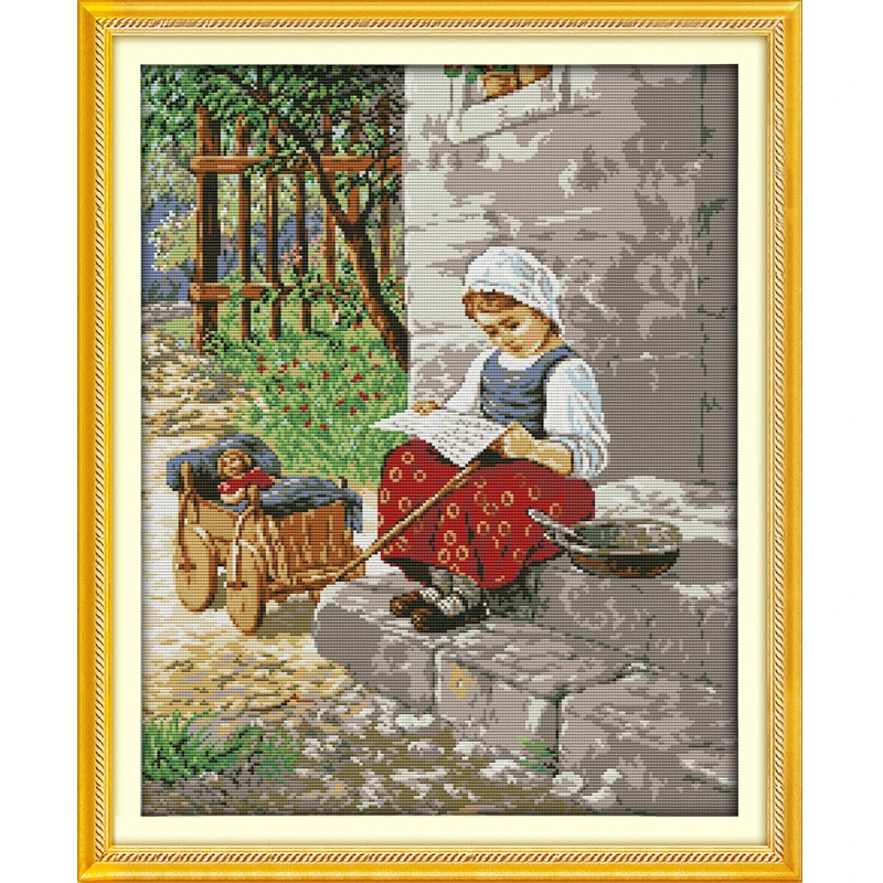 Набор для вышивки крестиком Joy Sunday Peasant girl 11CT печатная ткань 14CT холст DMC
