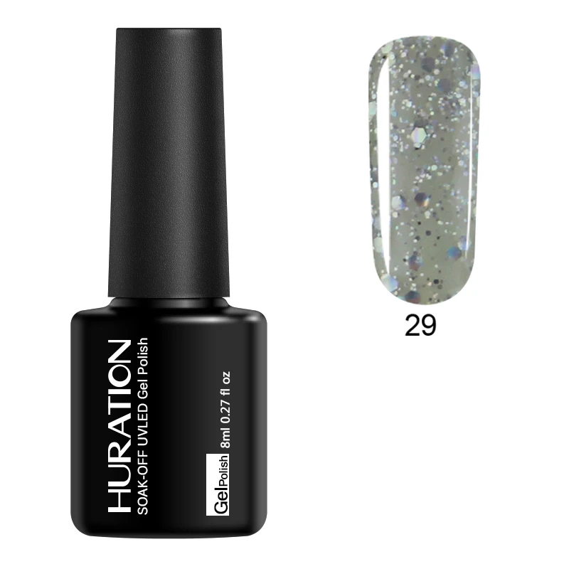 29 Huration UV Nail Gel Polish Glitter 29 Color Gellak for Manicure Top Base Polish Semi-permanent Gel Varnish Off White Nail Art - Цвет: 29