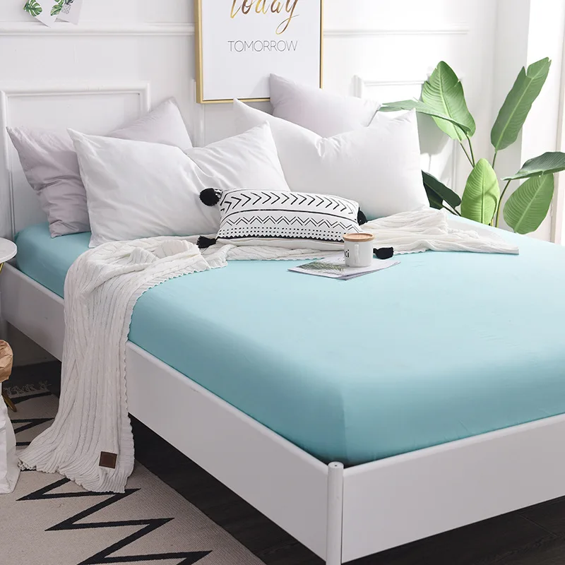 LIGHT BLUE Хлопок мягкая ткань сплошной цвет отель простыня с резиновым матрасом защитный чехол - Цвет: LIGHT BLUE