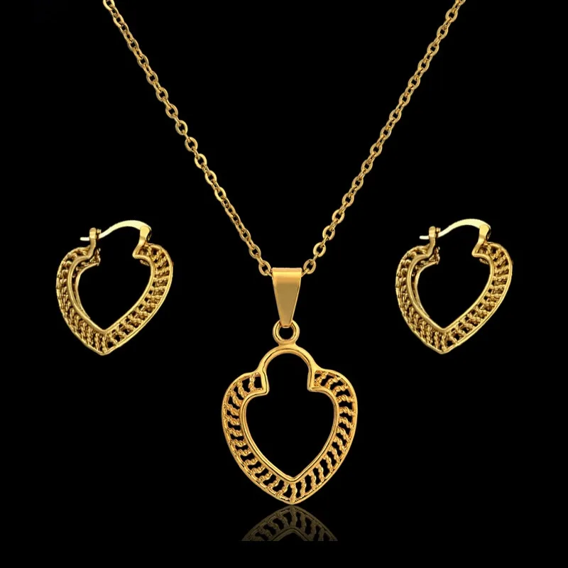 

Heart Jewelry Sets Women African Costume Jewelry Gold Necklace Earring Set