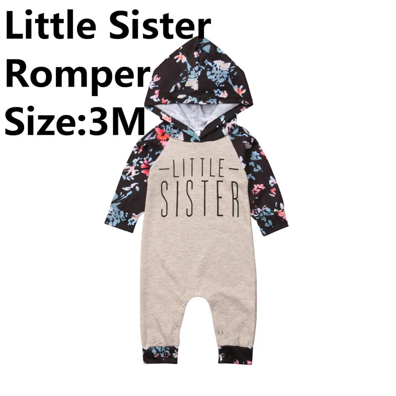 Size 3M Г. Повседневная детская одежда с цветочным рисунком для сестер для маленьких девочек топы с капюшоном и длинными рукавами и надписью, комбинезон Теплые осенние зимние наряды, От 0 до 6 лет - Цвет: Size 3M