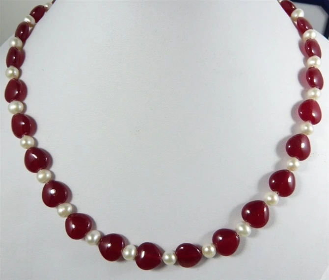 

FREE SHIPPING>>>@@ > lady's favorite white shell pearl & red heart shape stone round Necklace