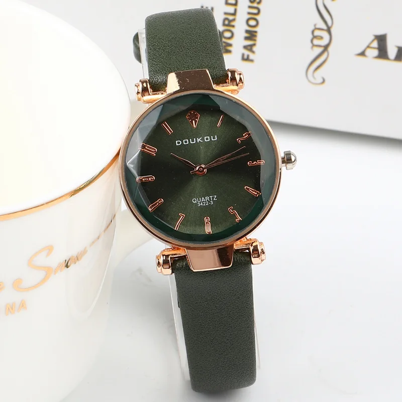 Dark Green Бренд модные часы из розового золота с кожаным ремешком женские повседневные кварцевые наручные часы Reloj Mujer - Цвет: Dark Green
