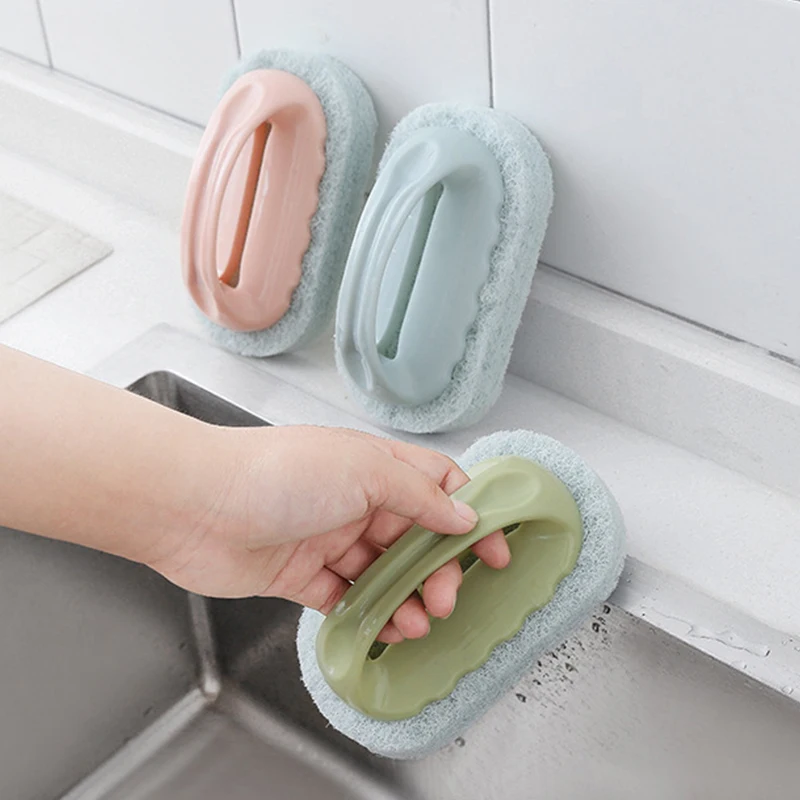 BEEMSK 1pcs with handle bath brush tile brush kitchen decontamination brush magic pot sponge cleaning brush