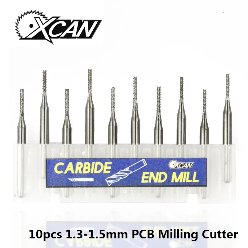 XCAN 10 шт. 1,3/1,4/1,5 мм PCB Фрезерный резак 3,175 мм хвостовик с ЧПУ машина для вырезания гребней и карбидовая Концевая мельница ПХД фрезерный бит