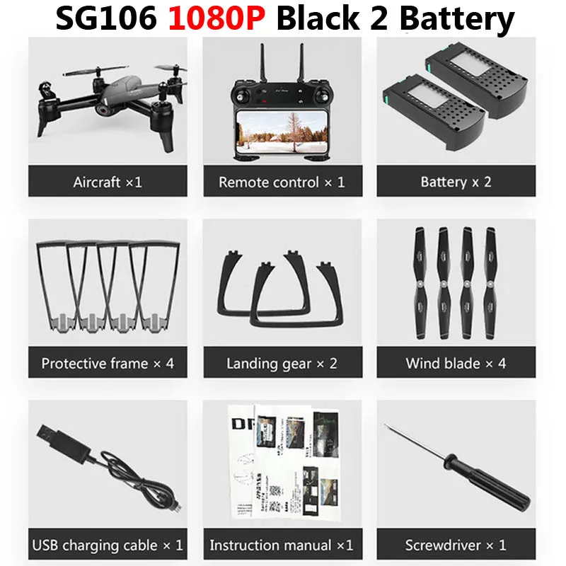 SG106 WiFi FPV RC Дрон с двойной камерой 720P 1080P 4K антенна видео широкоугольный оптический поток RC Квадрокоптер вертолет детская игрушка E58 - Цвет: SG106 1080P Black 2B