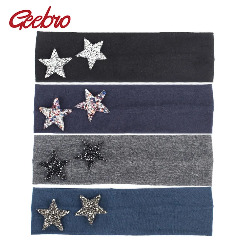 

Geebro New Hair Headbands for Girls Summer Fashion Girls Double Stars Rhinestone Headband Cotton Flat Head Wrap Turban