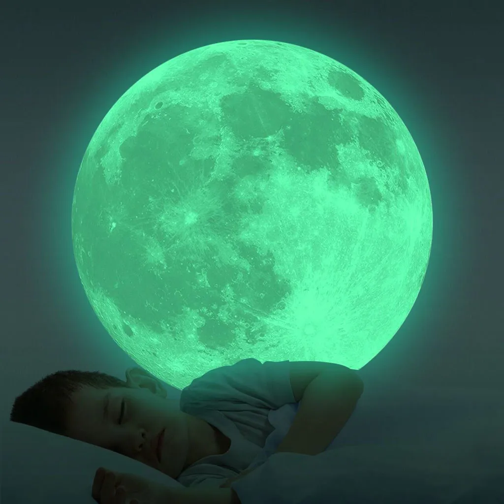 KAKUDER 20 см 3D большой lunar люминесцентные стикер Съемная свет в темноте спальня home decor