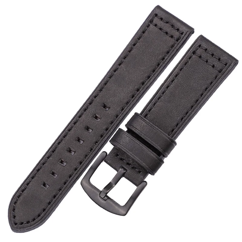 Black black buckle Ремешок для часов из воловьей кожи, черный, синий, серый, коричневый, натуральная кожа, ремешок для часов Bnad для женщин и мужчин, браслет для часов для samsung gear S3 - Цвет ремешка: Black black buckle