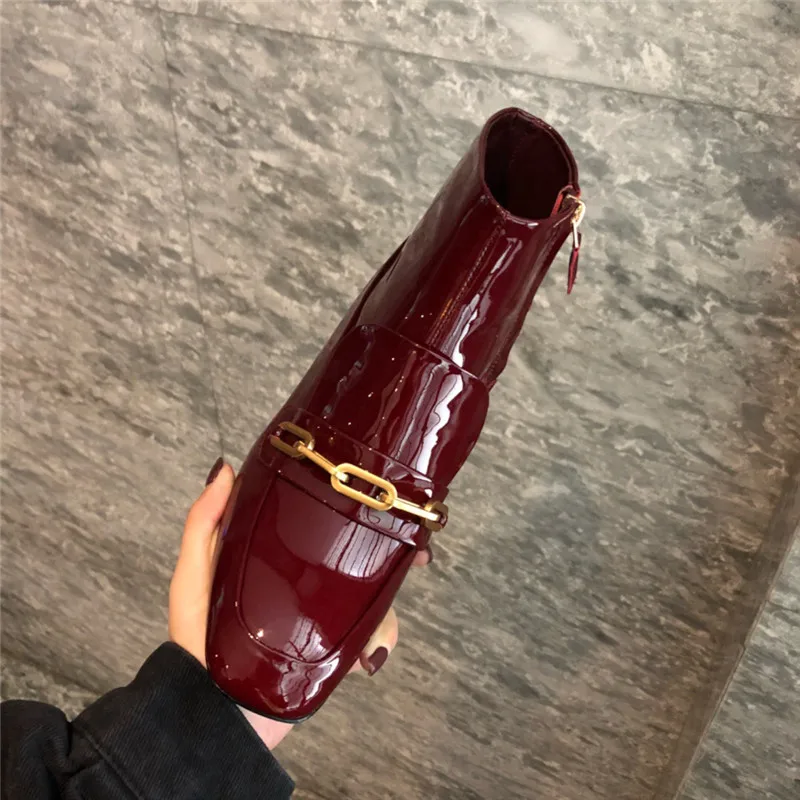 Knsvvli/осенние полусапожки из лакированной кожи с квадратным носком женские