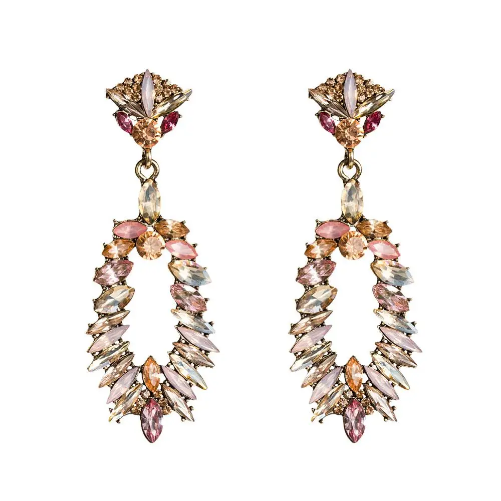 pink Красочные Стразы, серьги-капли,, роскошные массивные серьги для женщин, Висячие летние серьги, женские трендовые модные ювелирные изделия - Окраска металла: pink
