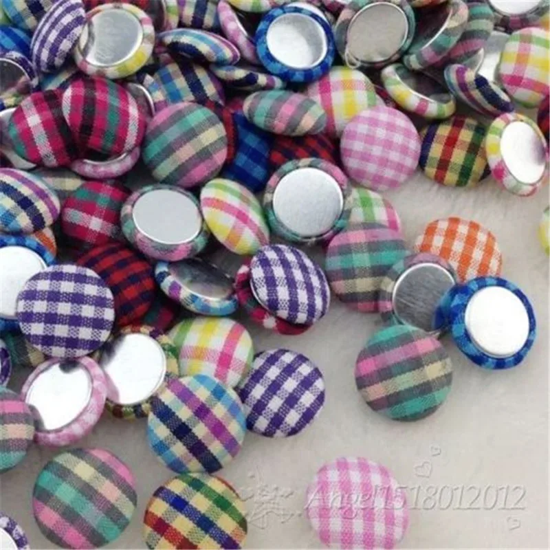 Круглые тканевые пуговицы в клетку с плоской задней стороной 100 шт. 15 мм CT20|fabric