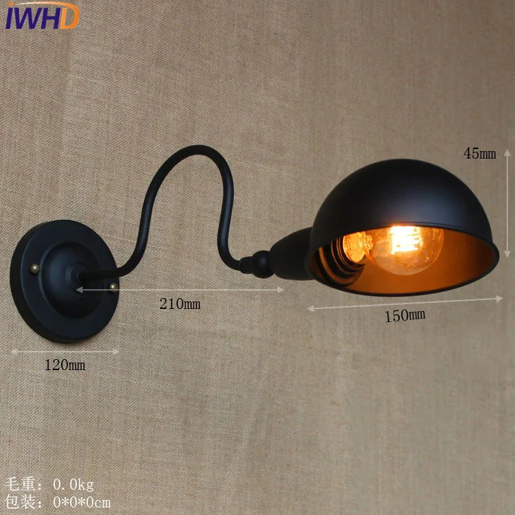 Черная светодиодная настенная лампа IWHD для Эдисона в стиле индастриал